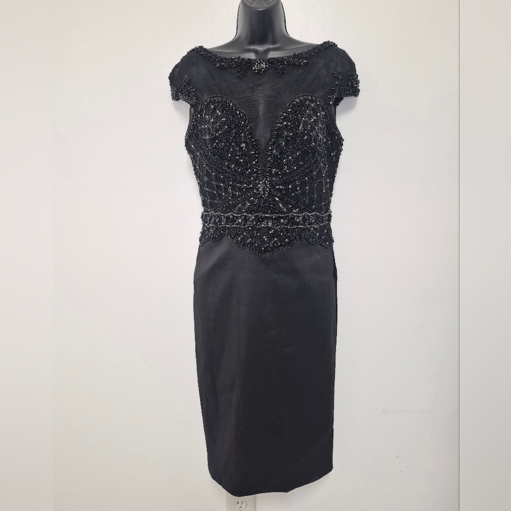 Mac Duggal Black Beaded Knee Formal Sheath Gown Length Gown sz 12